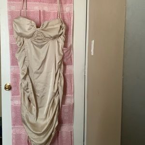 PLT Plus Cream Satin Underwired Ruched Bodycon Dress Size 26